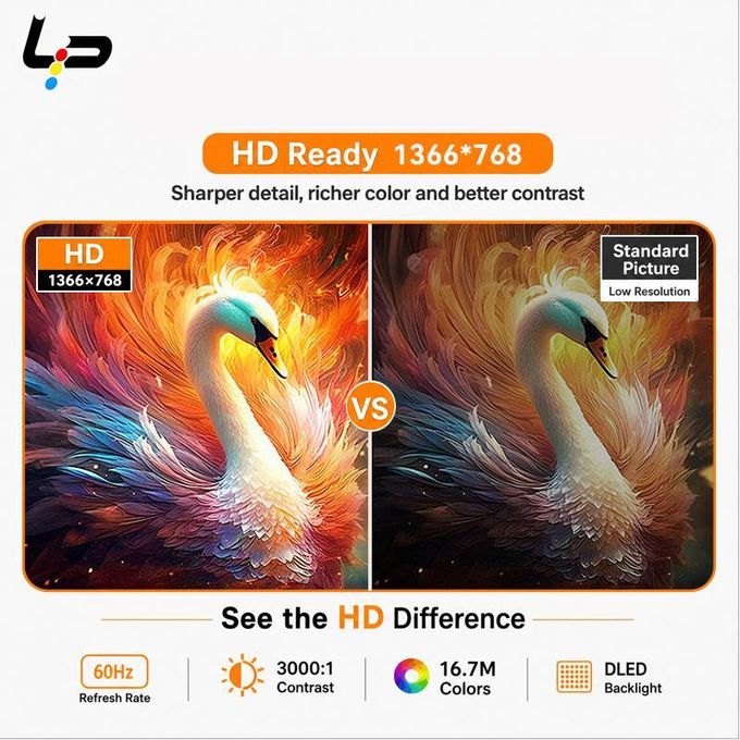 LP Smart TV 32 , Android 14.0 , 1+8G, Frameless , HD, WiFi, 2 HDMI 2 USB Ports + 1 year warranty - Black - Image 2