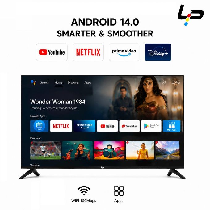 LP Smart TV 32 , Android 14.0 , 1+8G, Frameless , HD, WiFi, 2 HDMI 2 USB Ports + 1 year warranty - Black - Image 3