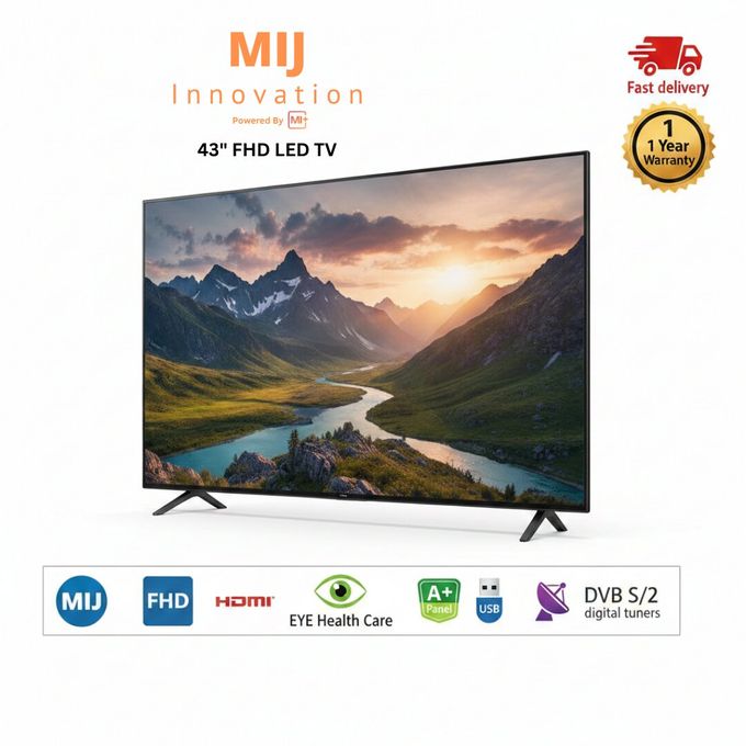 Mi+ (MiJ) 43'' Inches Digital Satellite TV - Frameless Full HD LED TV - HDMI - USB - Black + 12 MONTHS WARRANTY - (MIJ4310)