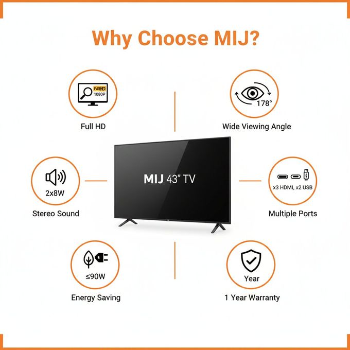 Mi+ (MiJ) 43'' Inches Digital Satellite TV - Frameless Full HD LED TV - HDMI - USB - Black + 12 MONTHS WARRANTY - (MIJ4310) - Image 4